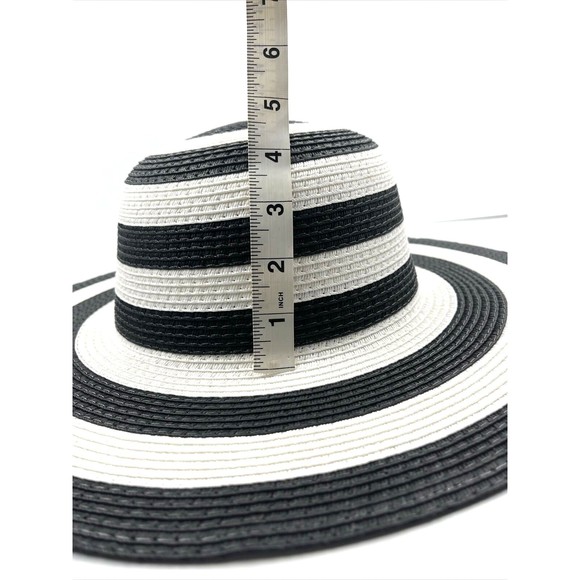 Floppy Sun Hat Womens One Size White/Black Straw Wide Brim - Picture 6 of 8